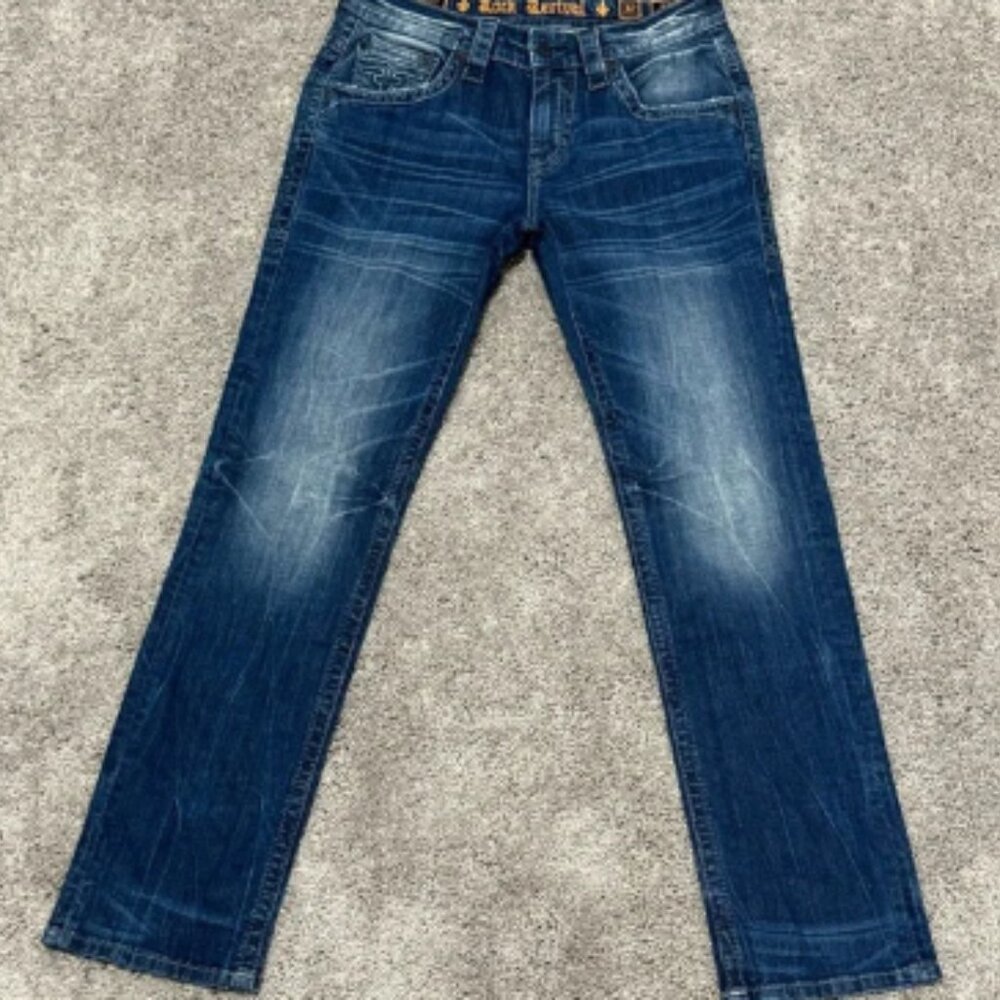 Rock Revival Albus Straight Blue Denim‎ Jeans Mens Size 32